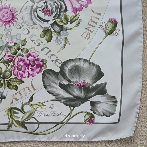 Brooks Brothers Silk Scarf Four Seasons of Flowers Purple Grey - Picture 7 of 16